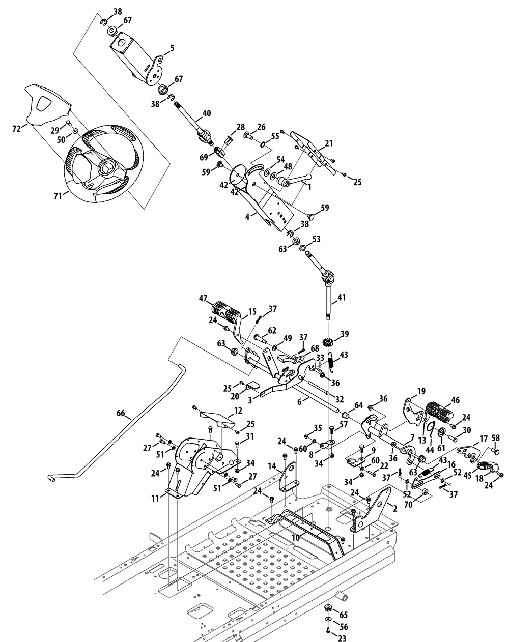 Steering Column And Pedal Controls Diagram and Parts List for Z-FORCESZ60 (17AIDGHD-17AIDGHD010)(2014) Cub Cadet Lawn Tractor